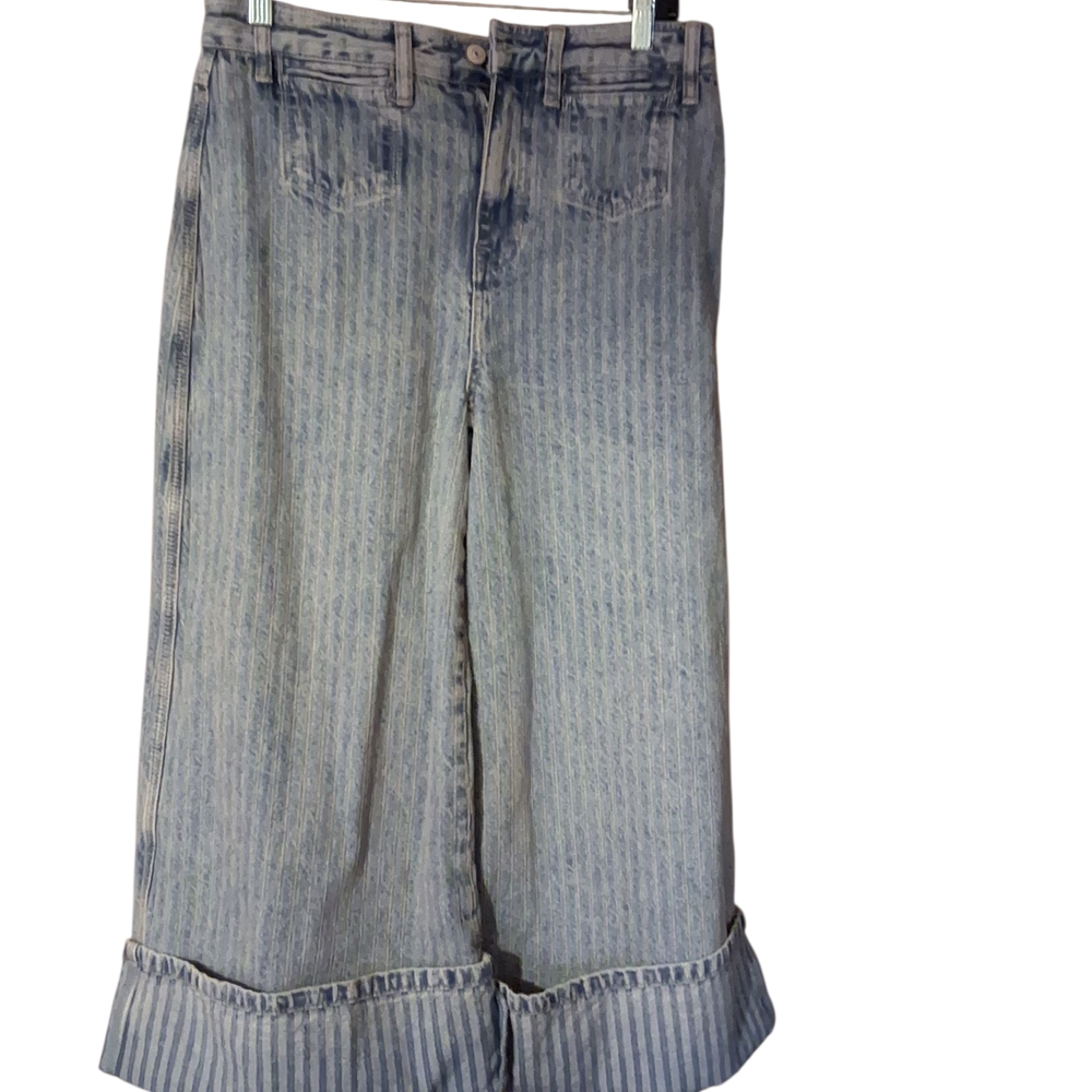 Free People Striped Gray Wide Leg Jeans